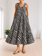 Ladies V-Neck Sleeveless Cream And Black Patterned Dress - StylePhase SA