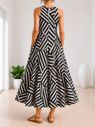 Ladies V-Neck Sleeveless Cream And Black Patterned Dress - StylePhase SA
