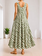 Ladies V-Neck Sleeveless Green And White Patterned Dress - StylePhase SA
