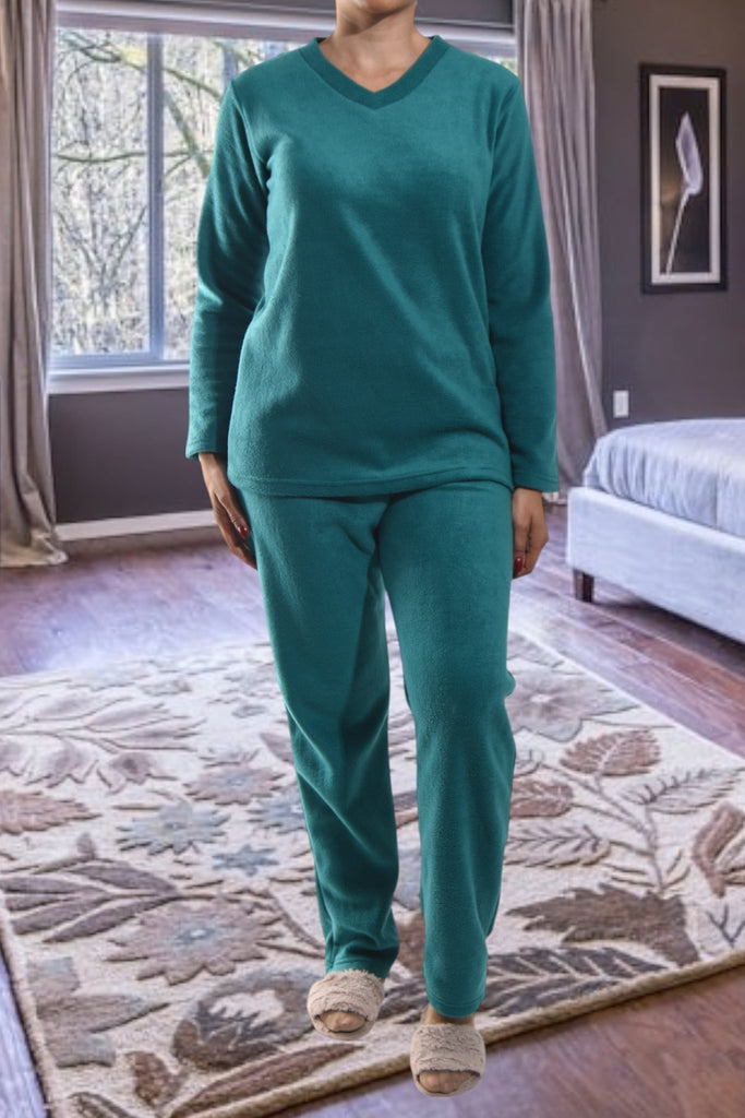 Ladies V Neck Teal Fleece Pj Set - StylePhase SA