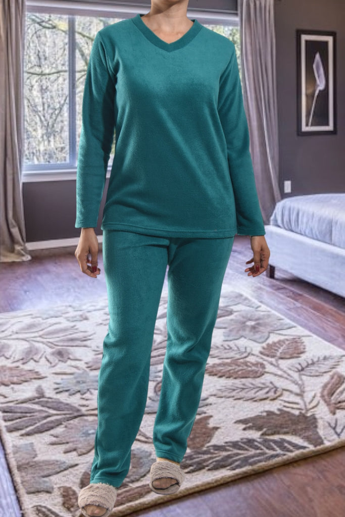 Ladies V Neck Teal Fleece Pj Set - StylePhase SA