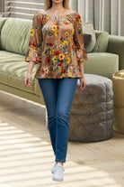 Ladies Velour Brown Floral Top - StylePhase SA