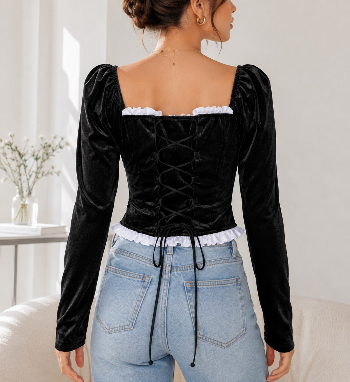 Ladies Velour Corset New Feeling Top-Black - StylePhase SA
