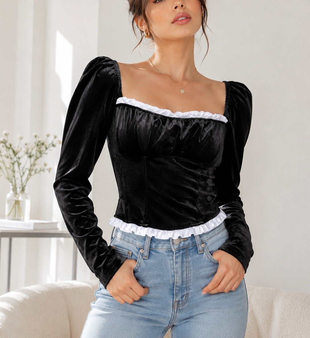 Ladies Velour Corset New Feeling Top-Black - StylePhase SA