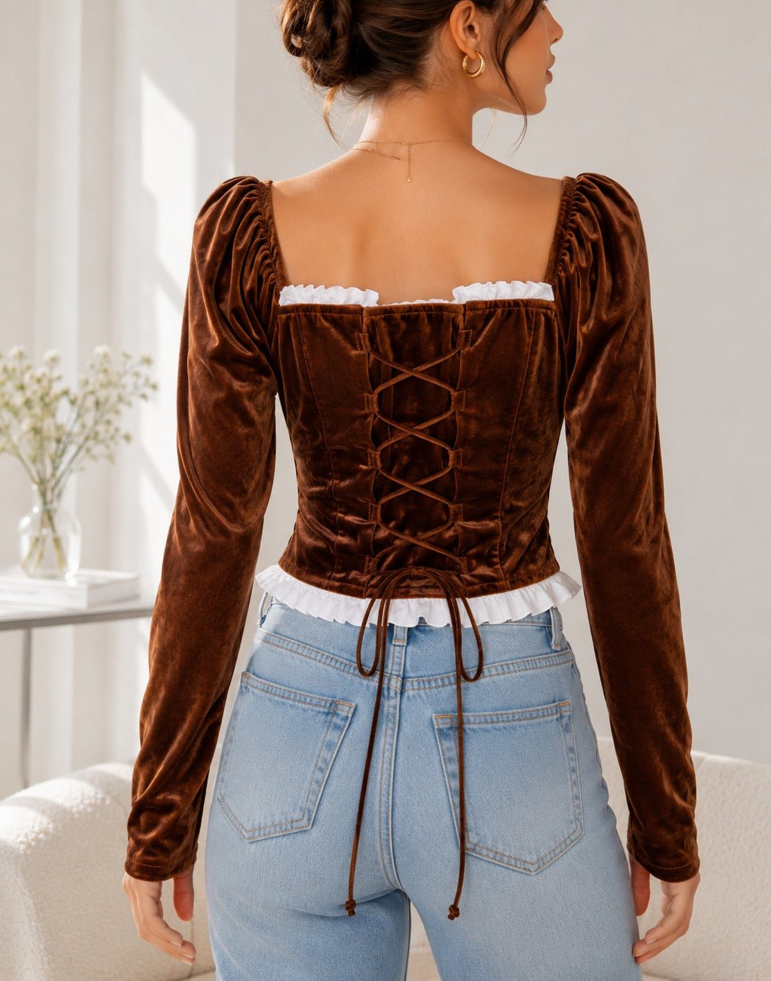 Ladies Velour Corset New Feeling Top-Brown - StylePhase SA