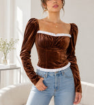 Ladies Velour Corset New Feeling Top-Brown - StylePhase SA