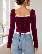Ladies Velour Corset New Feeling Top-Maroon - StylePhase SA
