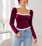 Ladies Velour Corset New Feeling Top-Maroon - StylePhase SA
