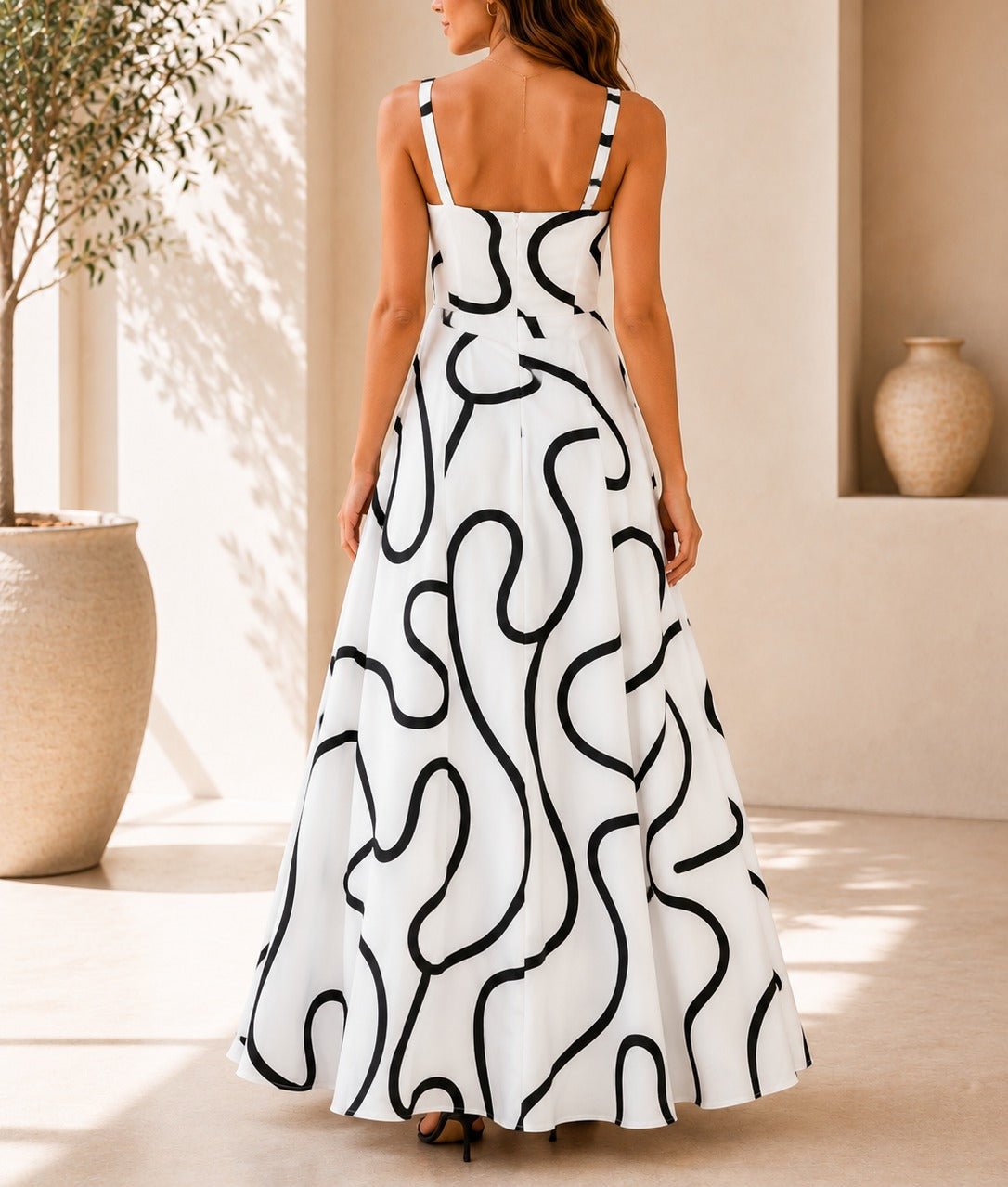 Ladies White And Black A-Line Cami Maxi Dress - StylePhase SA