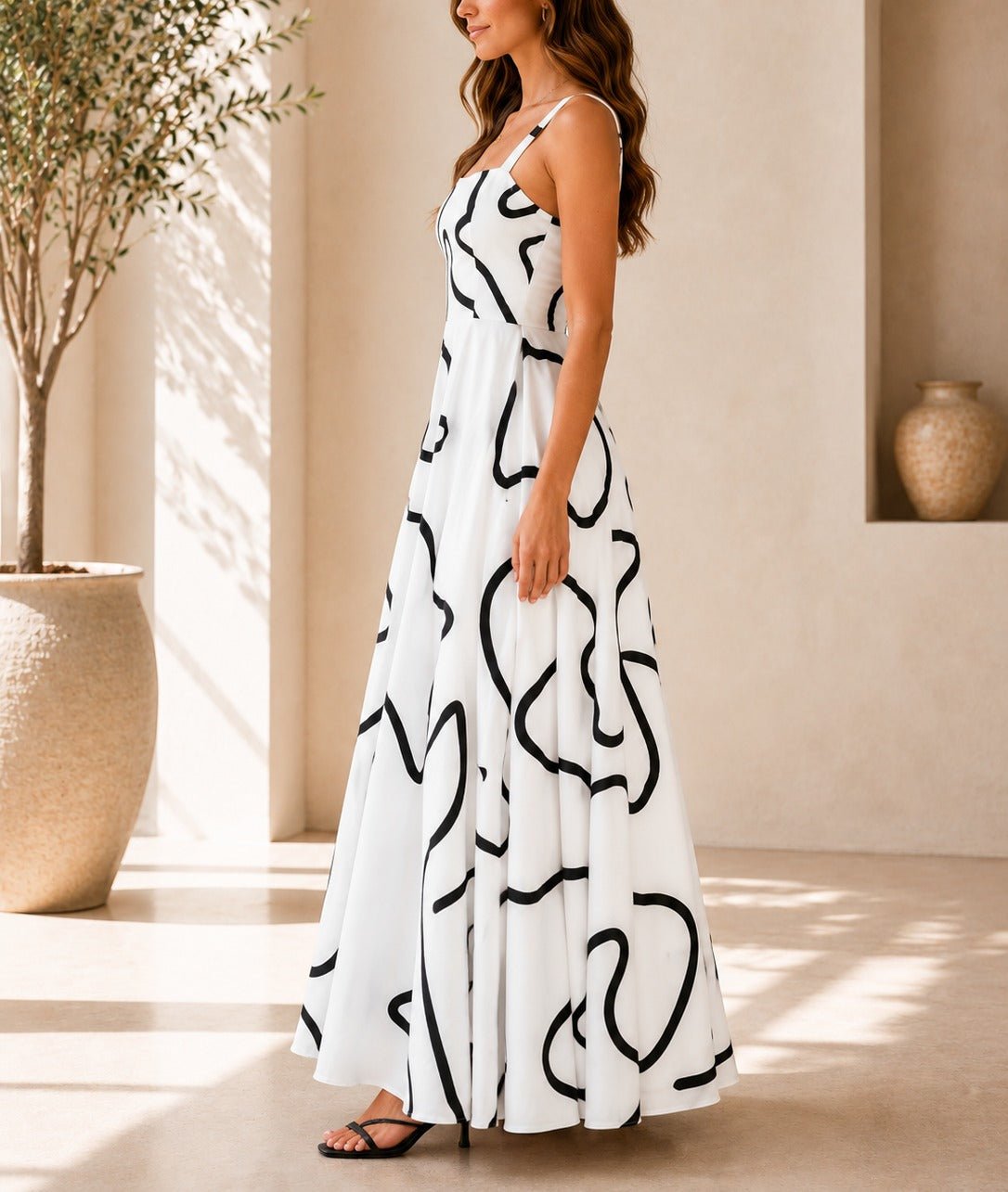Ladies White And Black A-Line Cami Maxi Dress - StylePhase SA