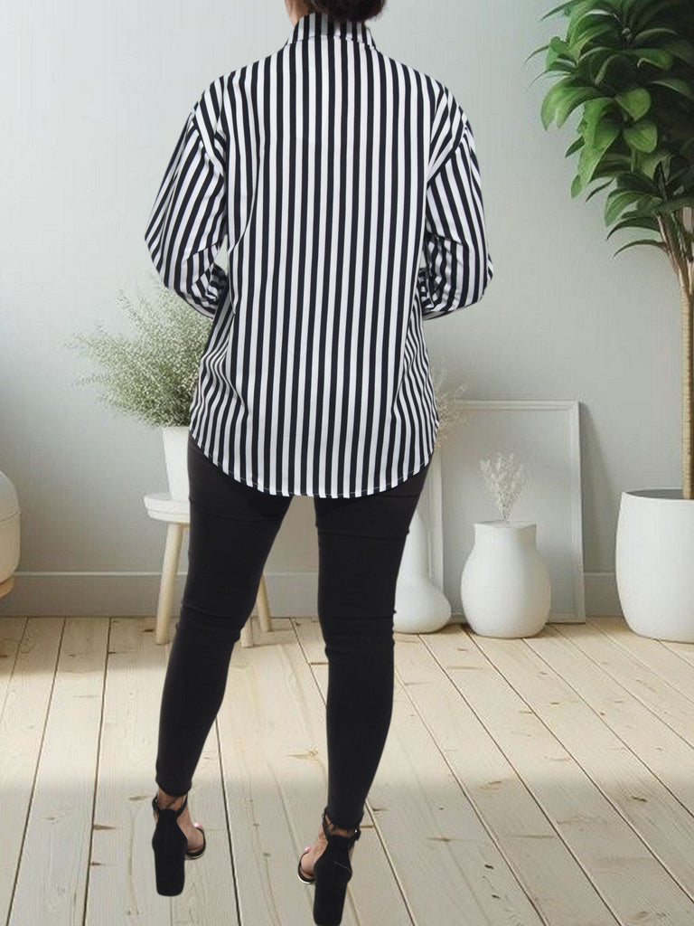 Ladies White And Black Stripe Shirt - StylePhase SA