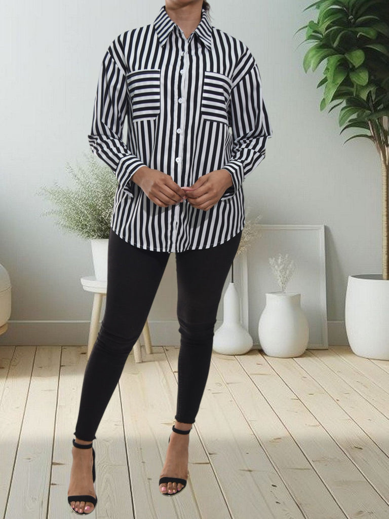 Ladies White And Black Stripe Shirt - StylePhase SA