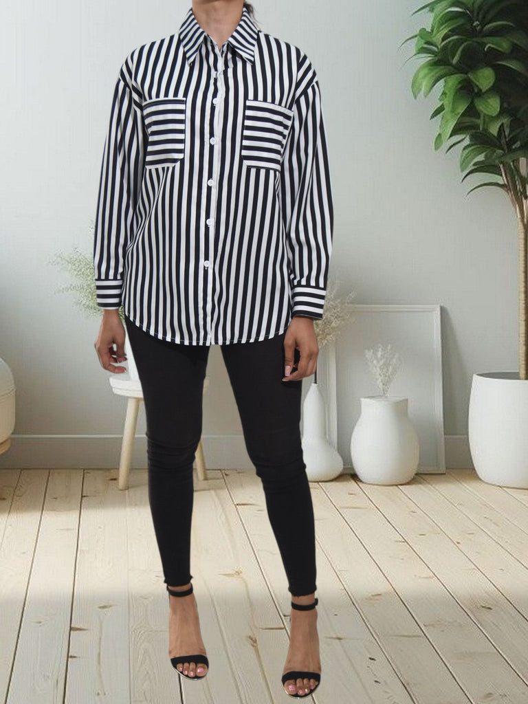 Ladies White And Black Stripe Shirt - StylePhase SA