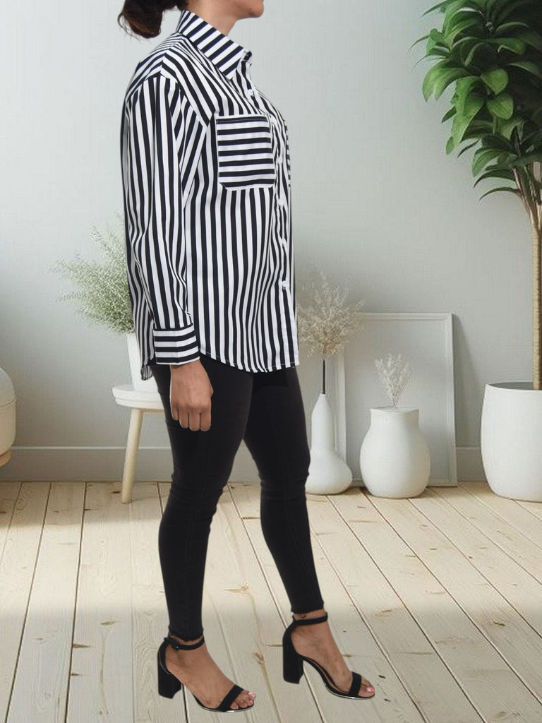 Ladies White And Black Stripe Shirt - StylePhase SA