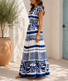 Ladies White And Blue Patterned Tiered Maxi Dress - StylePhase SA