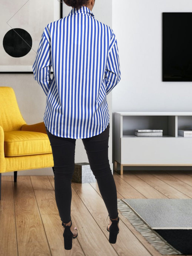 Ladies White And Blue Stripe Shirt - StylePhase SA