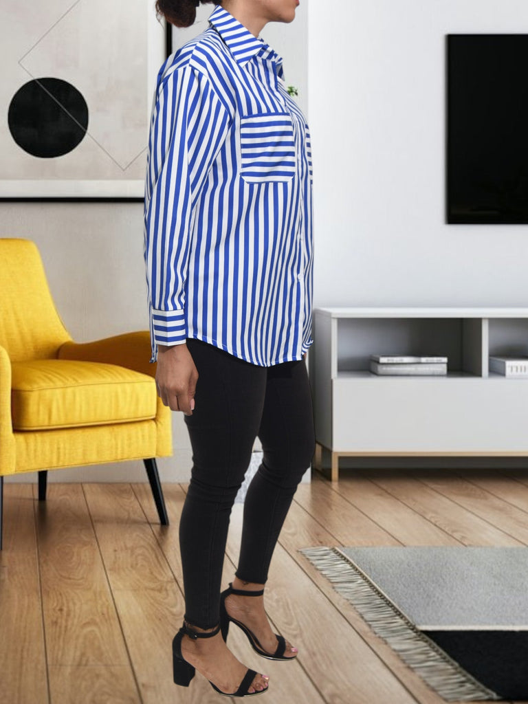 Ladies White And Blue Stripe Shirt - StylePhase SA