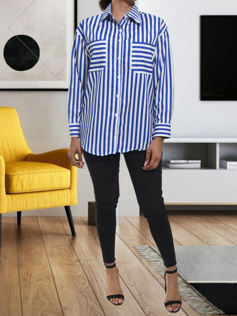 Ladies White And Blue Stripe Shirt - StylePhase SA