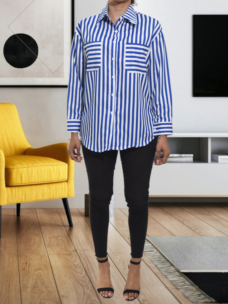 Ladies White And Blue Stripe Shirt - StylePhase SA