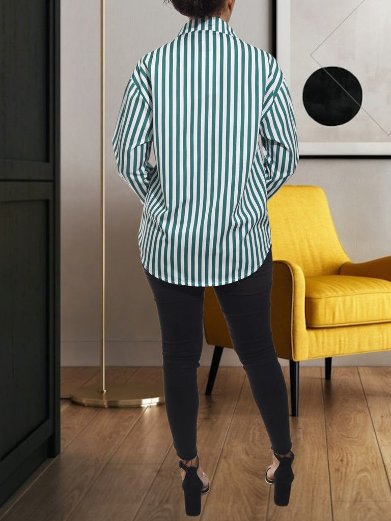 Ladies White And Green Stripe Shirt - StylePhase SA