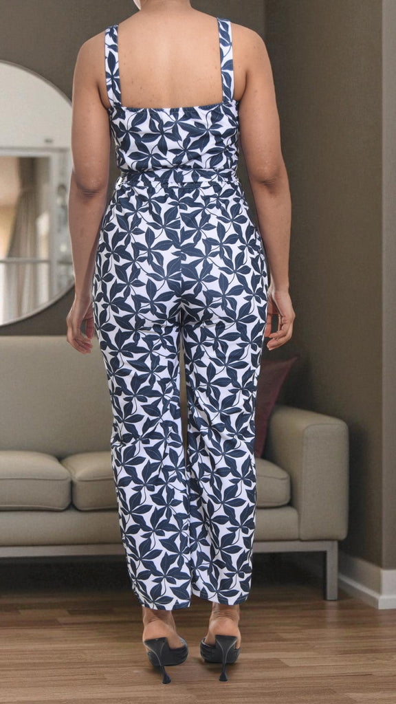 Ladies White and Navy Tie Front Jumpsuit - StylePhase SA
