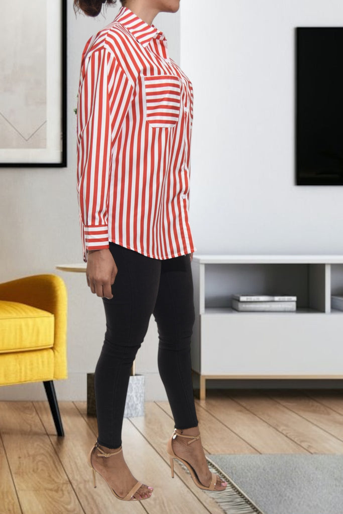 Ladies White And Orange Stripe Shirt - StylePhase SA