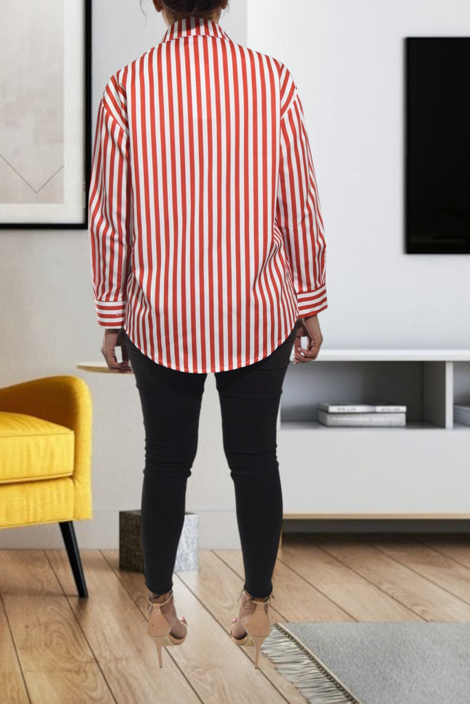 Ladies White And Orange Stripe Shirt - StylePhase SA