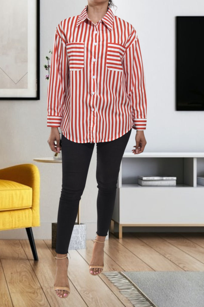 Ladies White And Orange Stripe Shirt - StylePhase SA