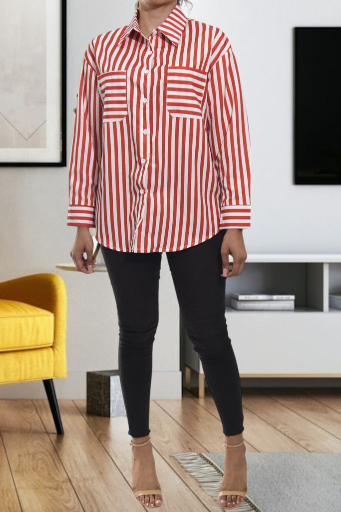 Ladies White And Orange Stripe Shirt - StylePhase SA