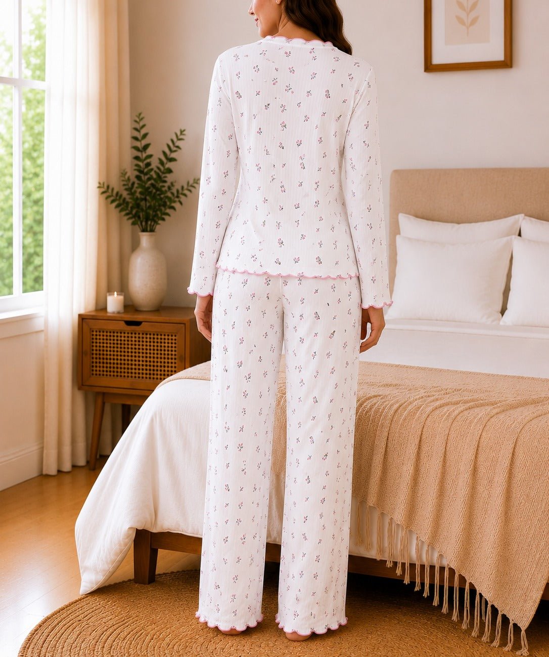 Ladies White And Pink Bow Detail Pyjama - StylePhase SA