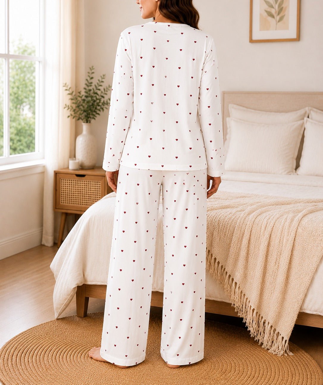 Ladies White And Red Heart Button Pyjama - StylePhase SA