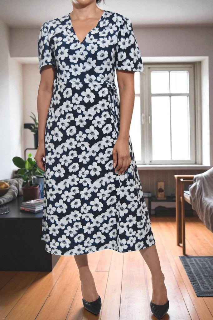 Ladies White Big Flowers Wrap Dress - StylePhase SA