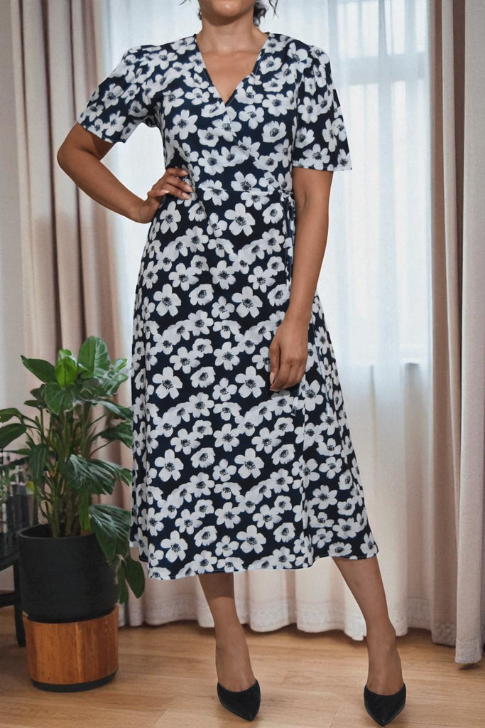 Ladies White Big Flowers Wrap Dress - StylePhase SA