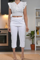 Ladies White Capri Zip Pants - StylePhase SA