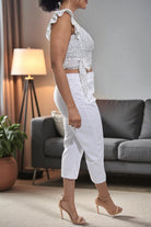 Ladies White Capri Zip Pants - StylePhase SA
