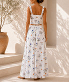 Ladies White Crop Top Floral Two-Piece Set - StylePhase SA