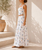 Ladies White Crop Top Floral Two-Piece Set - StylePhase SA