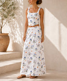 Ladies White Crop Top Floral Two-Piece Set - StylePhase SA