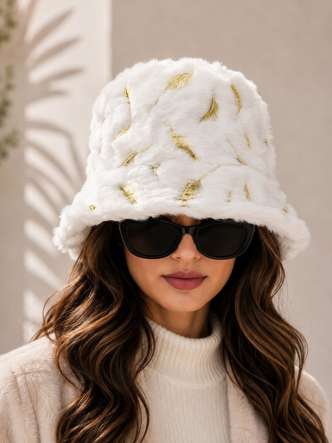 Ladies White Feather Embossed Bucket Hat - StylePhase SA