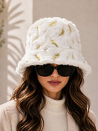 Ladies White Feather Embossed Bucket Hat - StylePhase SA