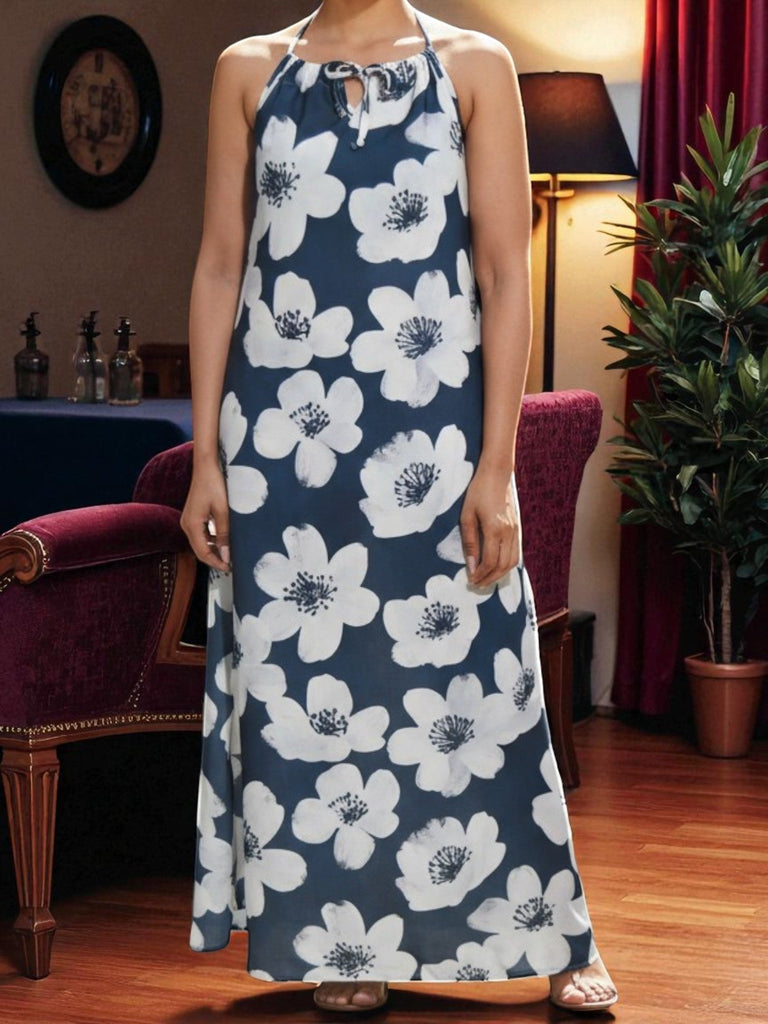 Ladies White Floral Maxi Tie Dress - StylePhase SA