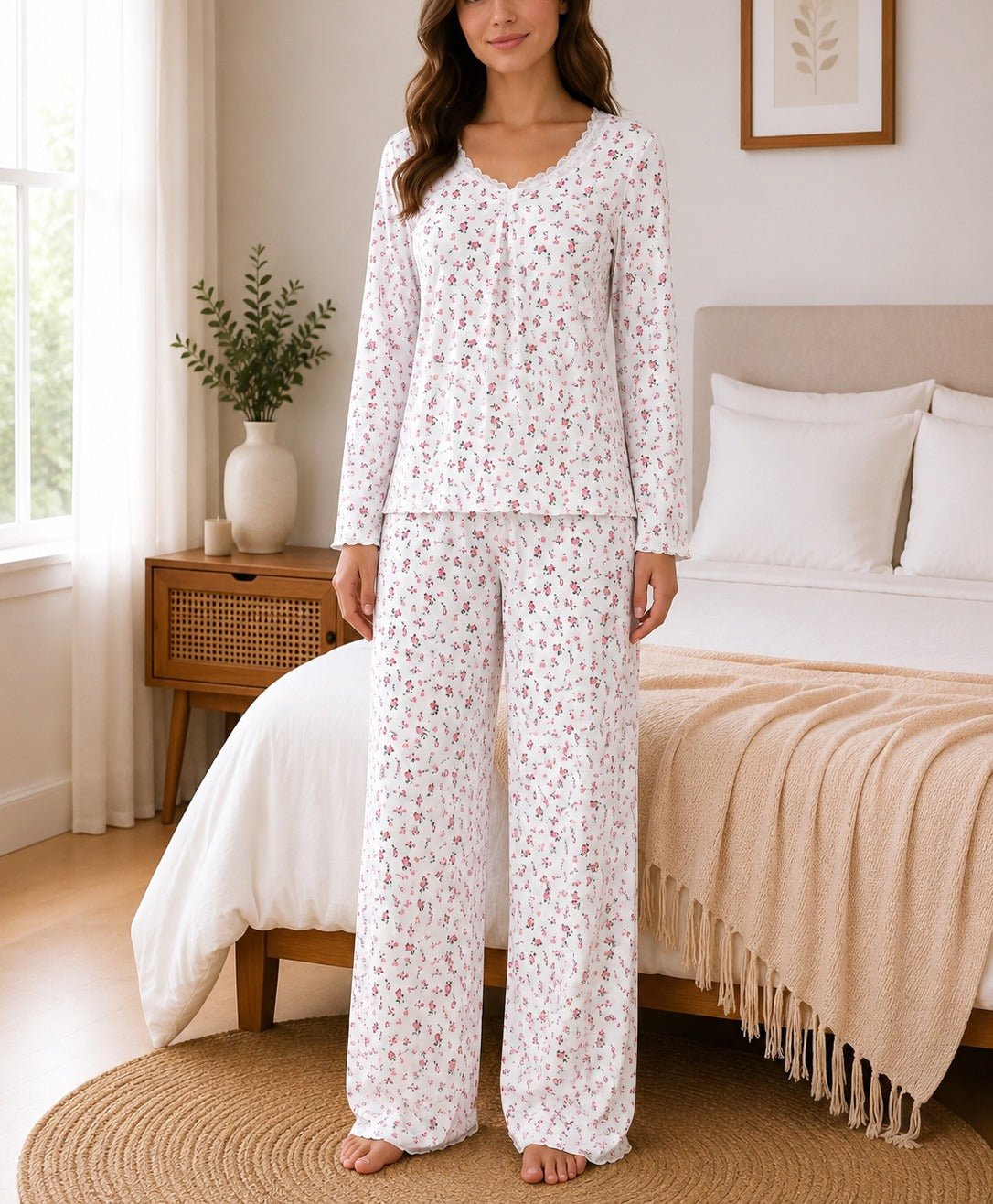 Ladies White Floral Pyjama - StylePhase SA