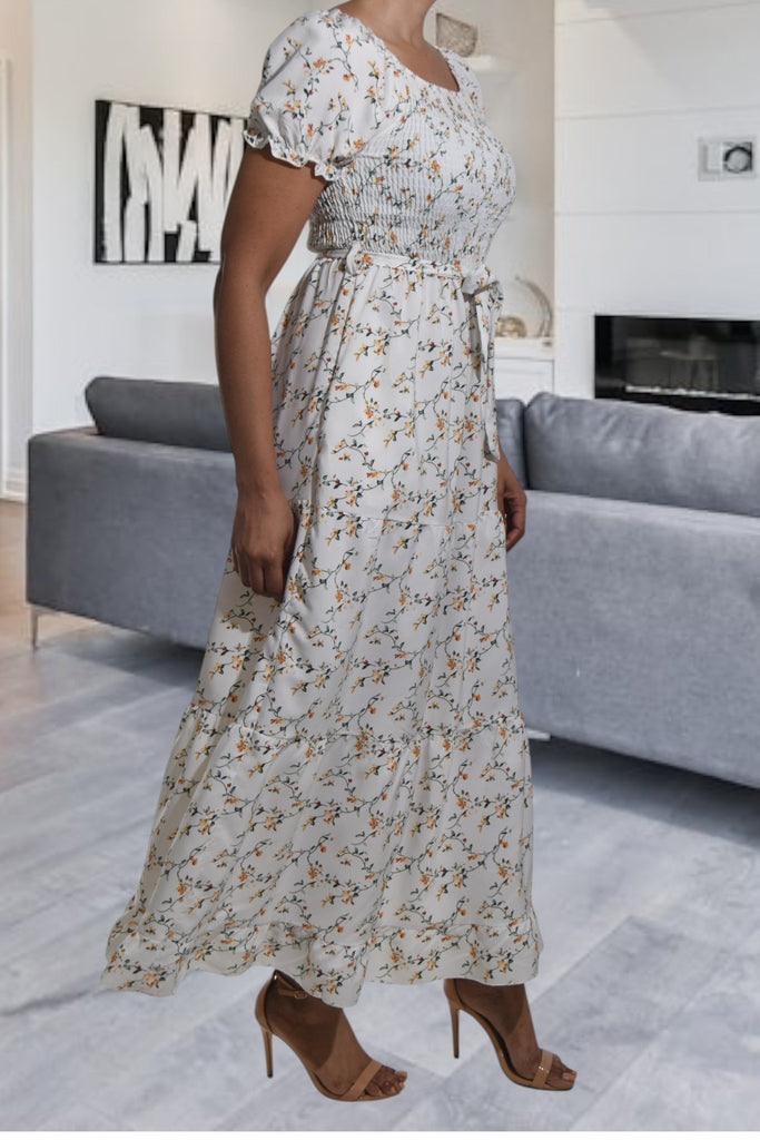 Ladies White Floral Tie Front Dress - StylePhase SA