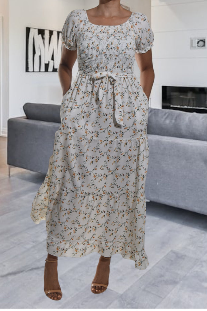 Ladies White Floral Tie Front Dress - StylePhase SA