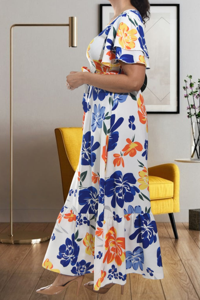 Ladies White Floral Tie Maxi Dress - StylePhase SA