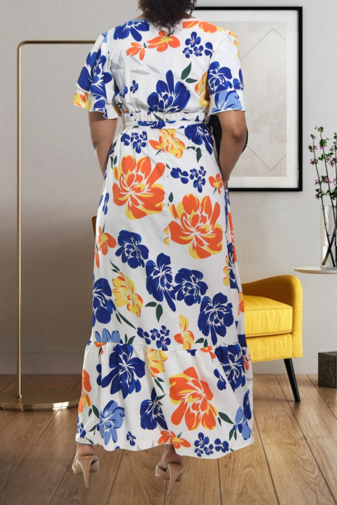 Ladies White Floral Tie Maxi Dress - StylePhase SA