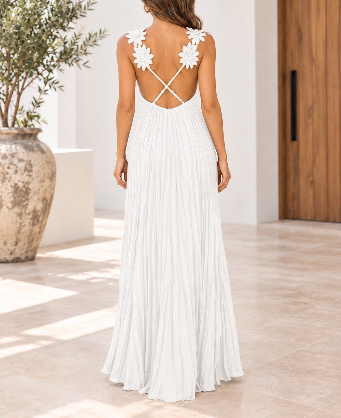 Ladies White Flower Strap Maxi Dress - StylePhase SA