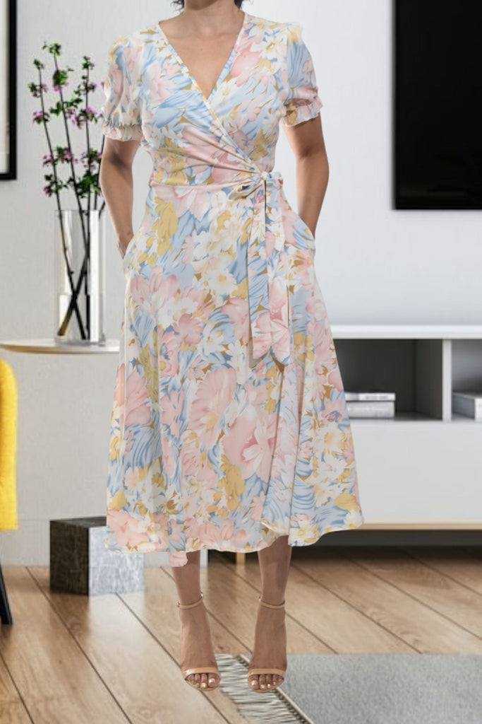 Ladies White Flower Wrap Dress - StylePhase SA