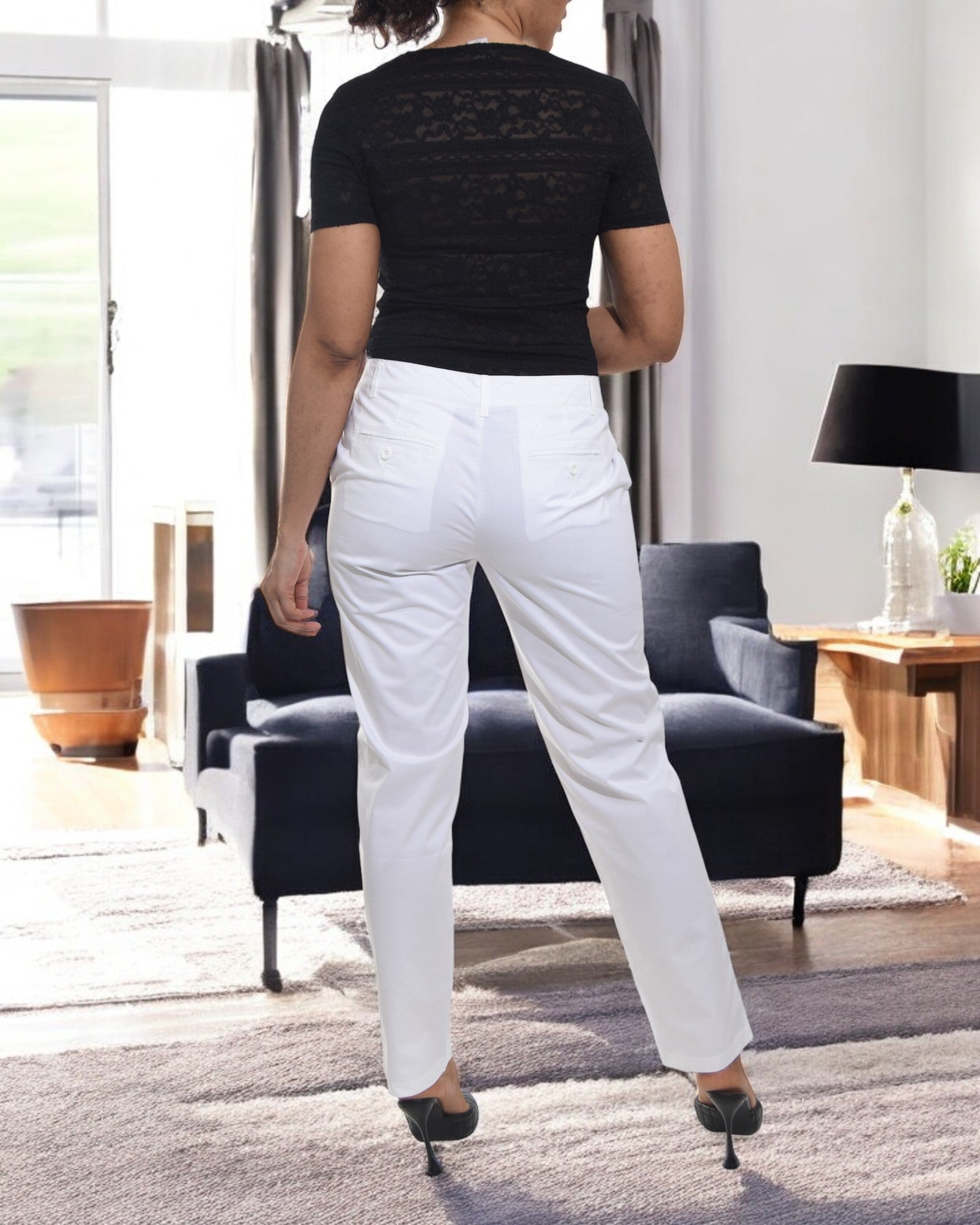 Ladies White Front Button Long Pants - StylePhase SA