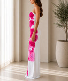 Ladies White Fuchsia Strapless Maxi Dress - StylePhase SA